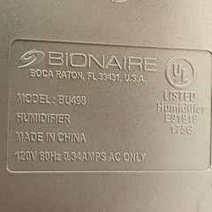 Bionaire Humidifier Personal Home/Office Ultrasonic Cool Mist Portable BU498