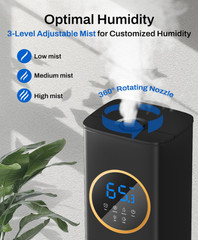 Humidificador Ultrasónico 8L con Difusor Luz Nocturna para Dormitorio Negro