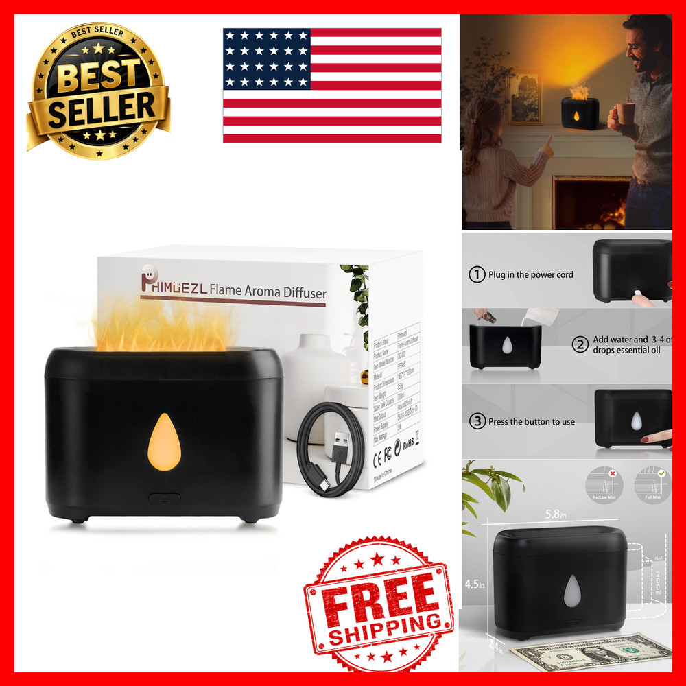Flame Diffuser for Essential Oils 200ml Ultrasonic Aromatherapy Humidifier Black