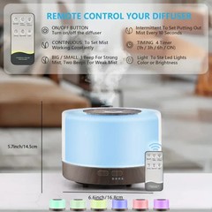Elegant Wood Grain Essential Oil Diffuser & Humidifier, 500ml Cool Mist, 7 LED C