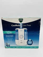 Vicks VUL600 CoolRelief Filter Free Cool Mist Humidifier White & Blue 1.2 Gallon