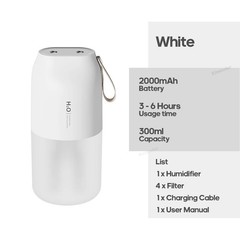 Cordless Rechargeable Air Humidifier 2000mAh Wireless Cool Mist Diffuser Car Hom
