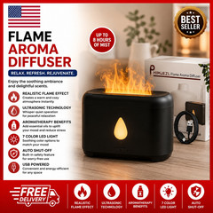 Flame Essential Oil Diffuser 200ml USB Ultrasonic Cool Mist Humidifier Black