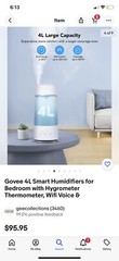 Govee 4L Smart Humidifiers for Bedroom with Hygrometer Thermometer, Wifi Voice &