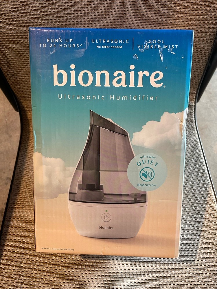 Bionaire Ultrasonic Cool Mist Tabletop Humidifier, Quiet, Portable, White/Gray