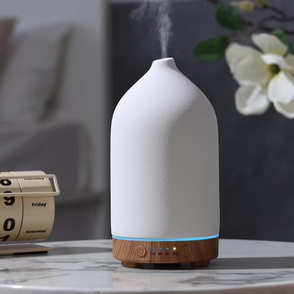 Gooamp 200ML Ceramic Essential Oil Diffuser – Ultrasonic 1 Pack, Wood
