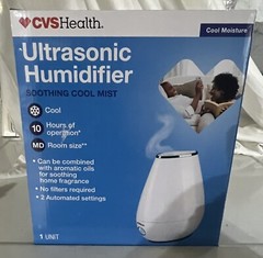 CVS ULTRASONIC COOL MIST HUMIDIFIER Cool Moisture NO FILTERS REQUIRED White NEW