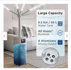TURBRO GLH20WIFI 5.2 Gal Ultrasonic Tower Humidifier Wi-Fi/App Remote Top Fill