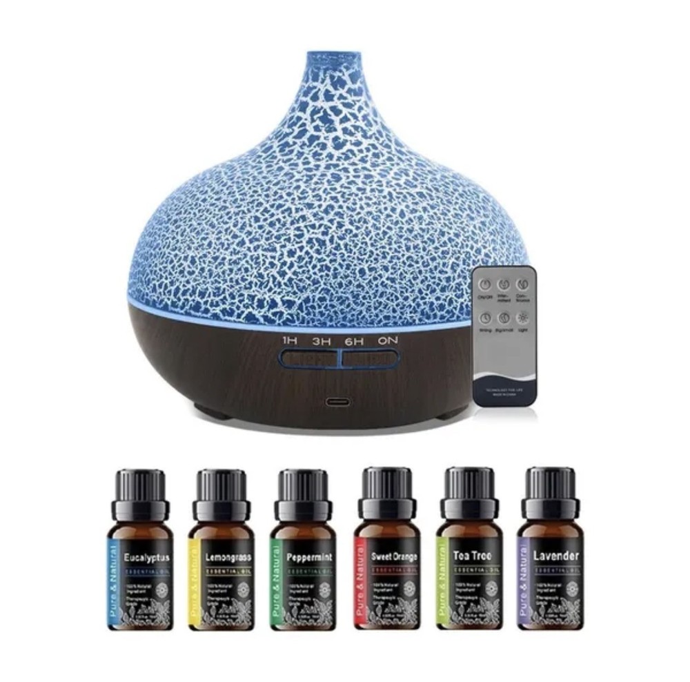 Essential Oil Diffuser Humidifier Aromatherapy Walnut Wood Grain Aroma LED