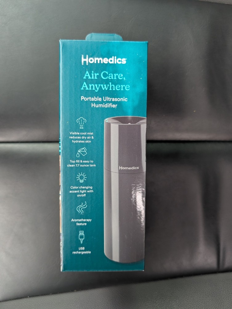 HoMedics Portable Ultrasonic Humidifier Black USB Rechargeable Aromatherapy