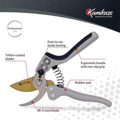 KAMIKAZE Heavy-Duty Professional Pruning Shears for Gardening, Ergonomic Comfort
