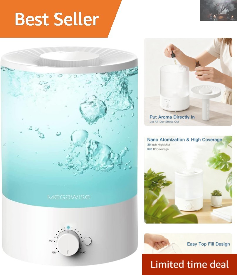 Ultrasonic 3.5L Humidifier with Top-Fill Design & Auto Shut-Off for Kids’ Rooms