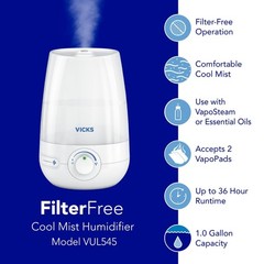 Vicks Cool Mist Ultrasonic Humidifier 1 Gallon 400 Sq Ft FREESHIP