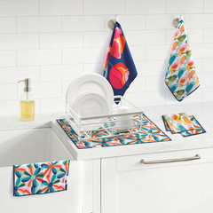 6-Piece Flowers & Birds Microfiber Dish Cloth Set – Mid-Century Modern Avian …