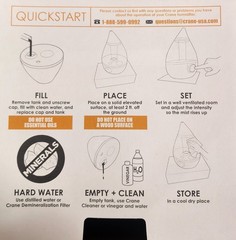 Crane Ultrasonic Cool Mist Humidifier 1 Gal AutoOff 24hr runtime 360 degree