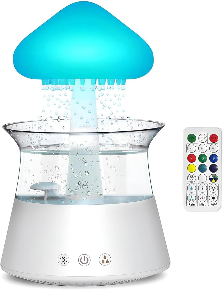 Rain Cloud Mushroom Humidifier Lamp – Soothing Waterfall Night Light with Rain S