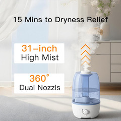 Cool Mist Humidifier for Kid Bedroom with 3.2L Large Capacity, No Leakage Design