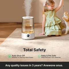 3.6L Top-Fill Cool Mist Humidifiers Bedroom Large Room & Plants 23dB Ultra-Quiet