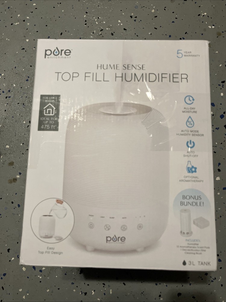 Pure Hume Sense Top Fill Humidifier 3 Liter Tank 475 Sq Ft Auto Shut Off