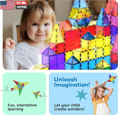 100 Piece Magnetic Tiles, Clear 3D Building Blocks for Kids 3+ | No-Limit Scalab