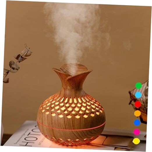 Colorful Cool Mini Humidifier, Flower Shape USB Personal Desktop Lightwood