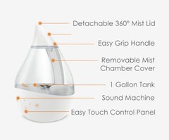 1 Gal. Top Fill Drop Cool Mist Humidifier with Sound Machine for Medium to Large