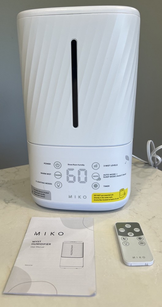 MIKO Humidifier With Cool and Warm Mist, Ultrasonic Humidifier w/ Remote MAH-01W