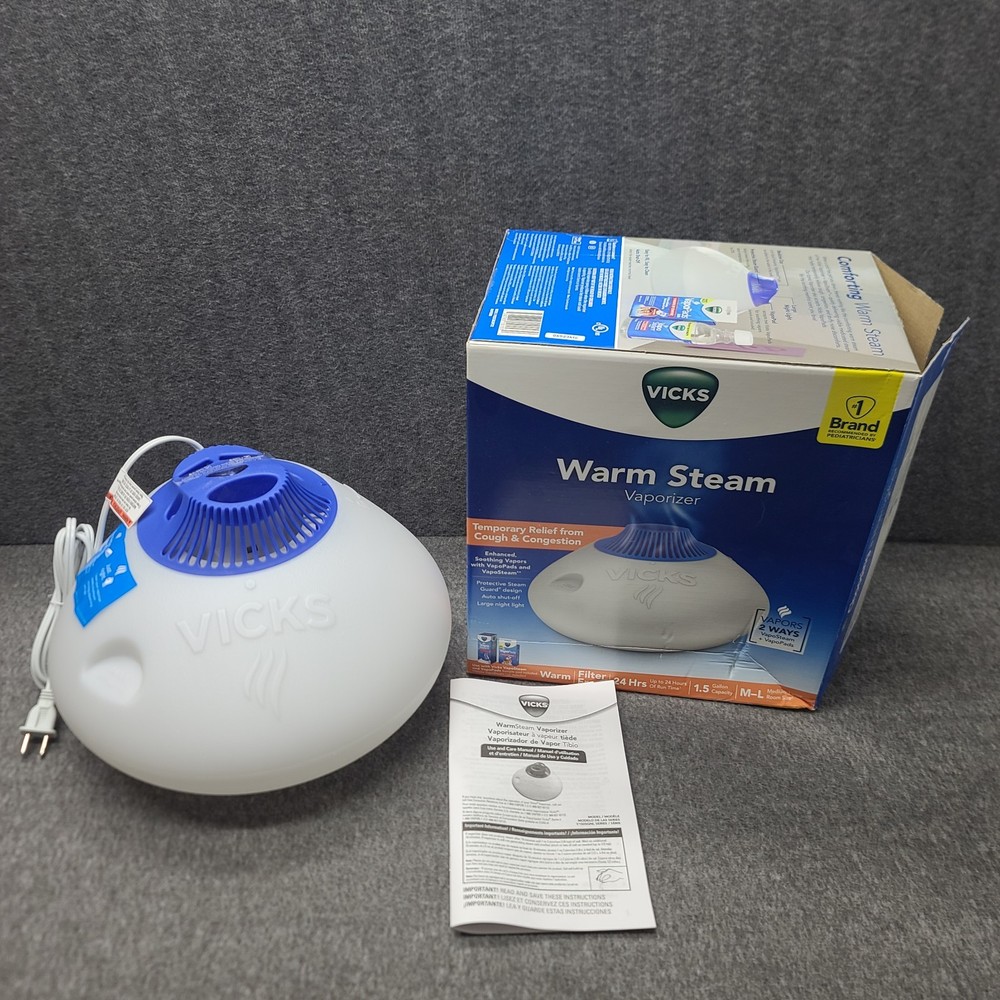 Vicks Warm Steam Vaporizer Humidifier 1.5 Gallon Night Light Filter Free Tested