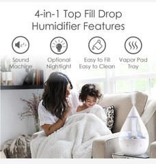 1 Gal. Top Fill Drop Cool Mist Humidifier with Sound Machine for Medium to Large