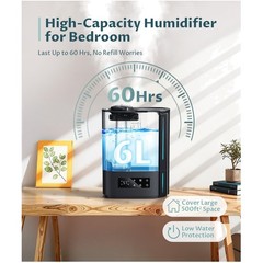 Smart 6L Humidifier for Large Room | 60H Runtime, 25dB Quiet