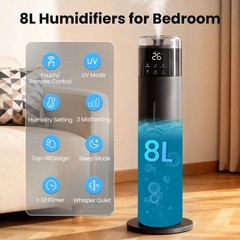 Large Humidifier for Bedroom, 8L/2.1Gal Ultrasonic Cool Mist, Remote control,…