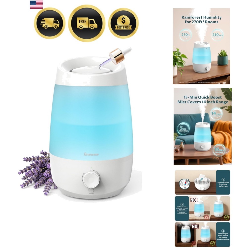 2.5L Top Fill Humidifiers for Bedroom, 250ml/h Mist Output, 25hrs Humidifiers…