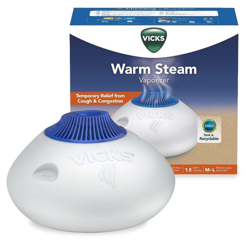 Warm Steam Vaporizer Humidifier with Night Light, 1.5 gal, 600 Sq. ft, White,