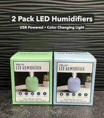2 Pack Via LED Mini Humidifier USB Mist Diffuser Color Changing Light Set