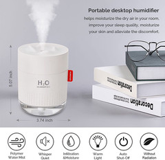 Portable Mini Humidifier, 500Ml Small Humidifier for Bedroom Travel, White | USB