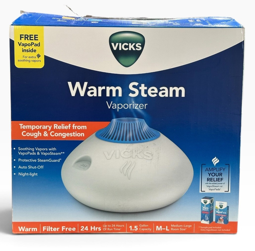 Vicks Warm Steam Vaporizer 1.5 Gallon Filter Free, 1.5 Gallon, Medium-Large Room