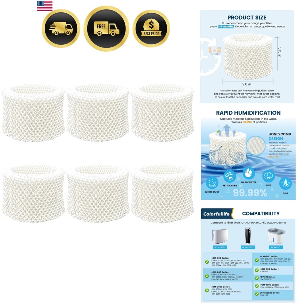 6 Pack HAC-504 Humidifier Wicking Filters for Honeywell Humidifier HAC-504 HA…