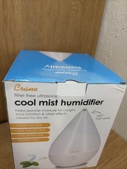Crane EE-5302W Droplet Ultrasonic Cool Mist Humidifier White Whisper Quiet