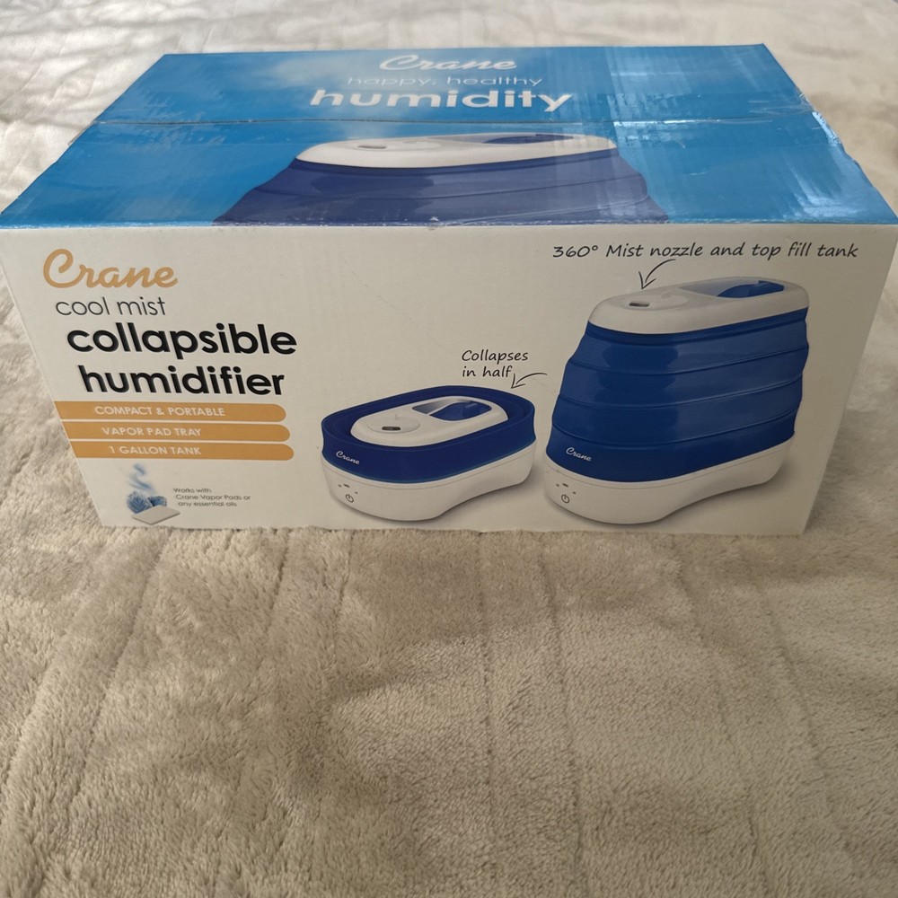 Crane Cool Mist Collapsible Humidifier 1 Gallon Tank New W/ Top Fill Tank