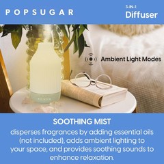 POPSUGAR 3-in-1 Aromatherapy Essential Oil Diffuser for Rooms and Home, White