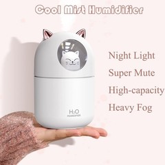 Portable Small Humidifier, 300ml Mini Cool Mist Humidifier with Night White