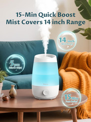 2.5L Top Fill Humidifiers for Bedroom, 250Ml/H Mist Output, 25Hrs Humidifiers fo