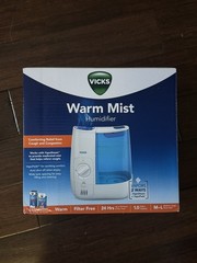 New In Box! Vicks Warm Mist Humidifier VWM845V2 1 Gallon Filterless White Blue