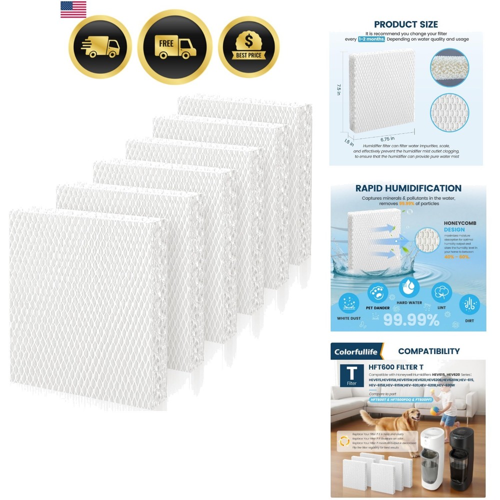 6 Pack Humidifier Wicking Filter T for Honeywell Humidifier Series, for Honey…
