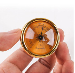 Mini Analog Hygrometer 44mm Round Humidity Gauge Gold Mechanical Humidor Meter