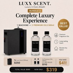 Luxx Scent Diffuser + 2x 500ml Oils Bundle HVAC Smart 16,000 Sq Ft