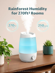 2.5L Top Fill Humidifiers for Bedroom, 250Ml/H Mist Output, 25Hrs Humidifiers fo