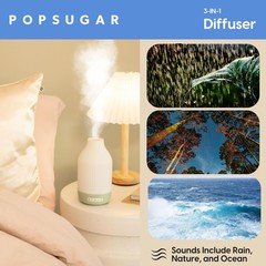 POPSUGAR 3-in-1 Aromatherapy Essential Oil Diffuser for Rooms and Home, White