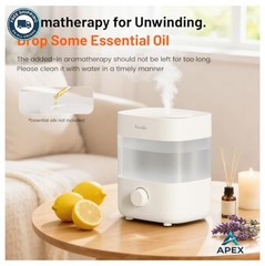 Humidifier for Bedroom 2L Top Fill Cool Mist 20dB Quiet Ultrasonic Auto Shut