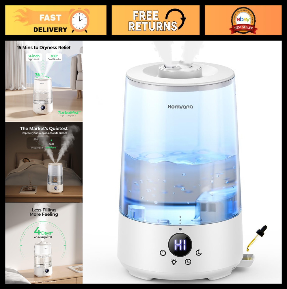 Cool Mist Humidifier 3.6L Top-Fill, Quiet 23dB, Baby & Plant Diffuser, BPA Free